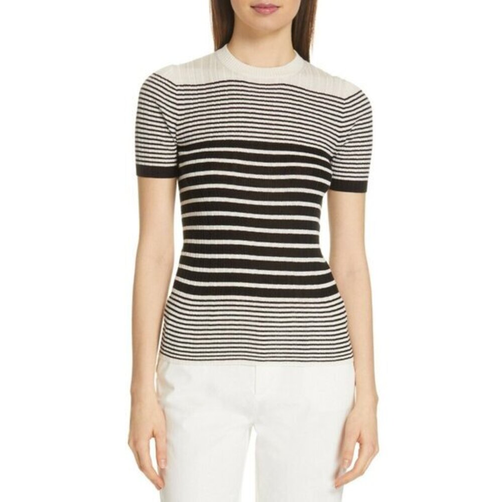 ATM Knit Top Striped Short Sleeve Silk Cashmere Light Sweater SZ M NWT $295